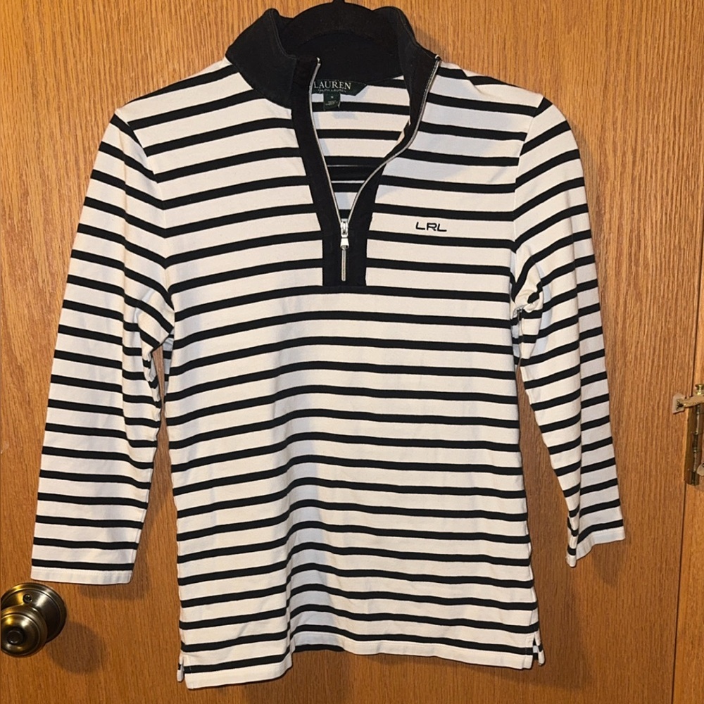 Lauren Ralph Lauren Active Women's Black & White Striped 1/4 Zip Small